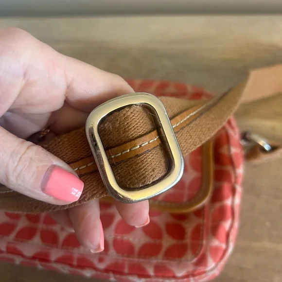 Fossil Signature Canvas Crossbody‎ Coral Bag Boho Classic Geometric Leather Trim - Picture 15 of 16